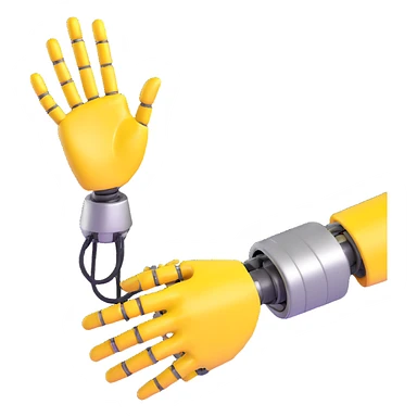 Human hand shaking robot hand, yellow human hand and metallic robot hand sticker