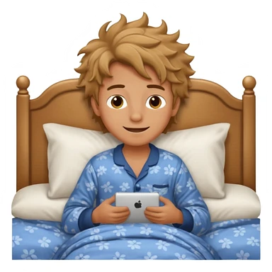 emoji- of a smiley boy waking up in bed sticker