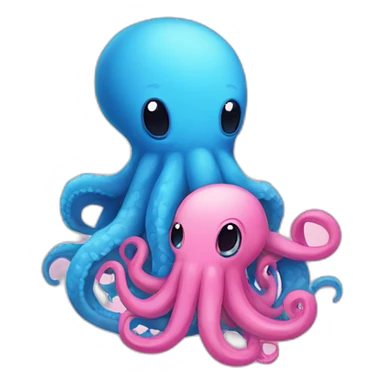 an adorable blue kraken hugging another pink kraken  adorable sticker