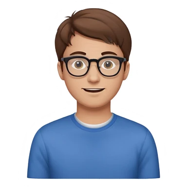 a man in his early 20s wearing glasses for a tech company, extroverted, brown hair sticker