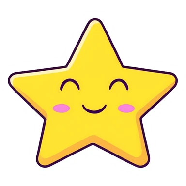 3D golden star with soft glow and glitter, smiling face, cartoon icon style, Pixar-inspired lighting, pastel yellow background sticker
