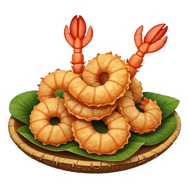 coconut shrimp, shrimp curled with crispy coconut breading, simple apple emoji style sticker
