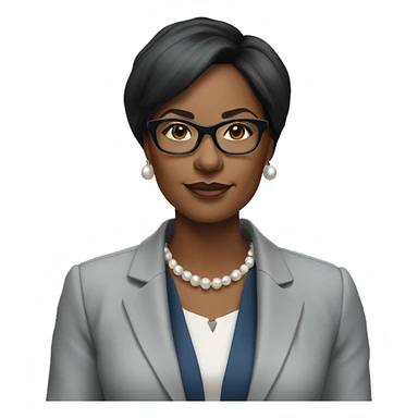 black woman ceo, black glasses, straight hair, blue blazer, pearl necklace sticker