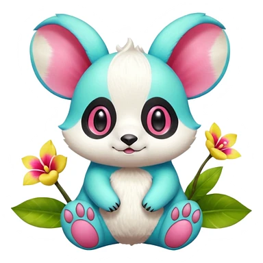 Exotic Colorful Tropical Pancham-Minccino-Petilil-Minun-Fakémon-Digimon-fusion-creature sticker