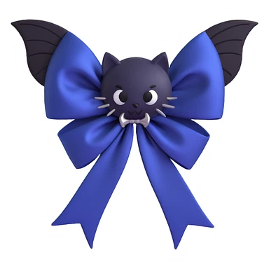 3D emoji gothic bow, midnight blue silk, silver bat brooch, black feather accents, mysterious and lush sticker