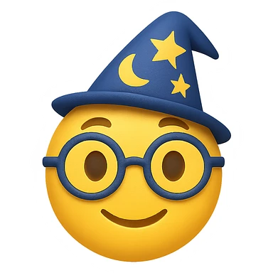 yellow face with blue wizard glasses, digital illustration emoji sticker