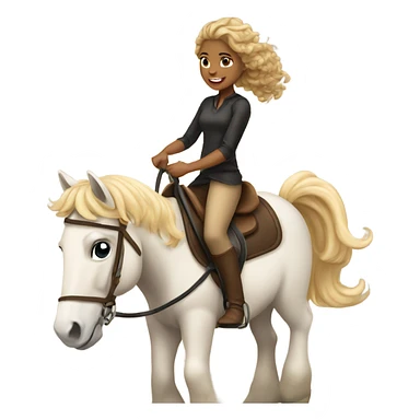 A tan girl with curly blonde hair riding a horse sticker