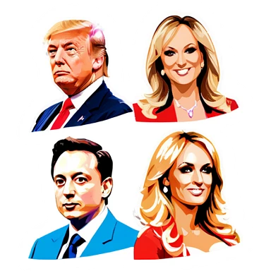 All Four people, Trump, Stormy Daniels, Musk, and Bezos, side-by-side, sit sticker