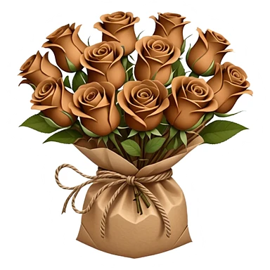Bouquet of brown roses in a paper package sticker