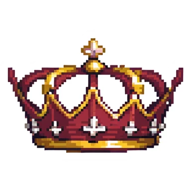 maroon crown with black, gold, and white accents, simple design, pixel art style sticker