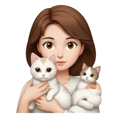 Women brown hair dark eyes with a White cat sticker