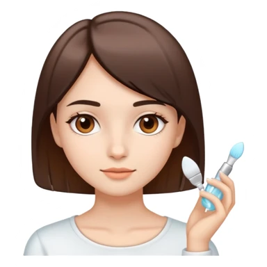 Uma menina de pele clara, cabelos curtos e lisos, com os olhos castanhos, fazendo skincare  sticker