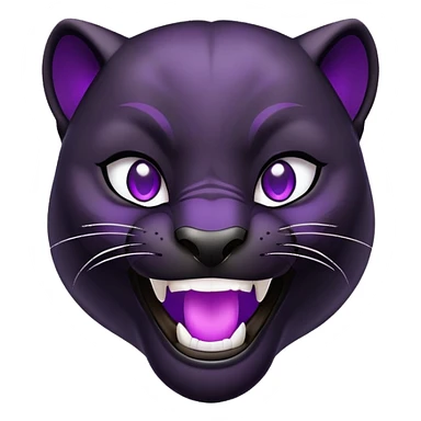 sleek black panther with bright purple eyes, laughing face sticker