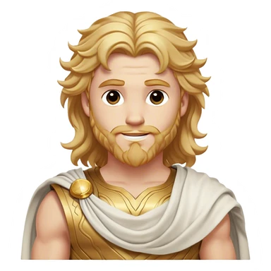 Cinematic Realistic Thor Portrait, head tilted playfully and inquisitively, showcasing his classical Greek god allure with a relaxed, yet commanding presence. His fair, radiant skin and flowing, wavy golden hair are highlighted by a gentle smile and twinkling, approachable eyes. Clad in a gracefully draped white toga with subtle golden embellishments, he exudes a lighthearted yet powerful charm under soft, natural lighting. sticker