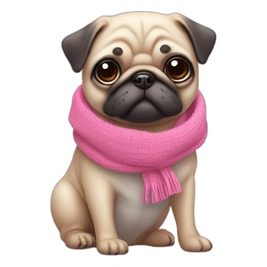 Pink kawaii Pug with cyan scarf sticker