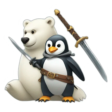 penguin knight holding a sword riding a polar bear sticker