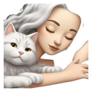 White girl White hair sleeping with gray kitty sticker