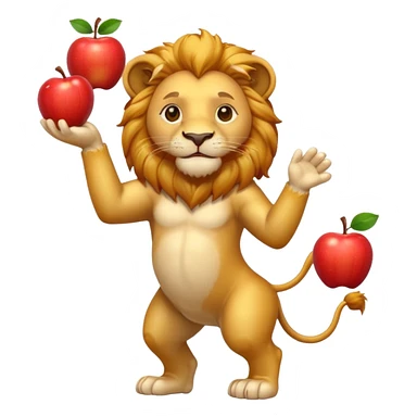 a Circus cute lion juggling two apple sticker