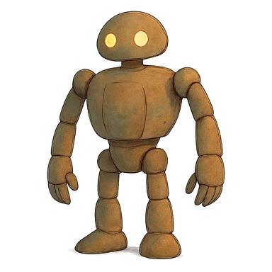 ghibli style friendly robot with glowing eyes sticker