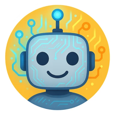 AI service emoji, with a robot face and digital accents sticker