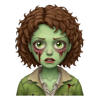 uma zumbi (mulher) com cabelos cacheados castanhos curtos e olhos verdes sticker