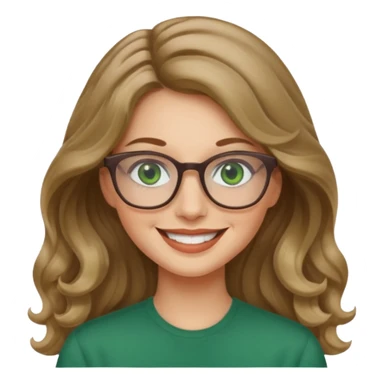 long wavy dark blonde hair woman with green eyes and glasses smiling sticker