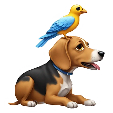 A dog carrying a bird on its head  sticker