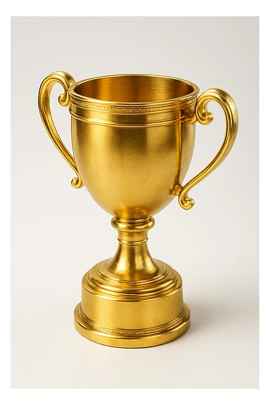 a gold trophy, gleaming sticker