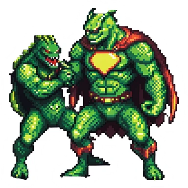 Abomination vs Hulk, green superhero fighting scaly monster villain sticker