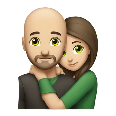 Intimate hug bald man beard green eyes long dark hair woman sticker
