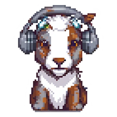 fun and retro grey goat with headphones, pixel art style sticker
