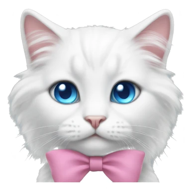 White cat with long hair and blue eyes with a pink bow  sticker