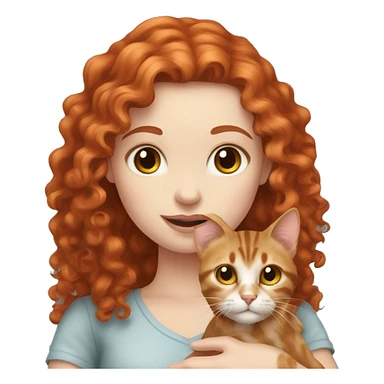 Pale skin Red hair curly girl holding tabby cat sticker