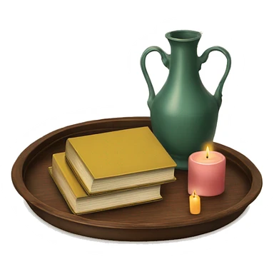 vintage tray with books and candle sticker