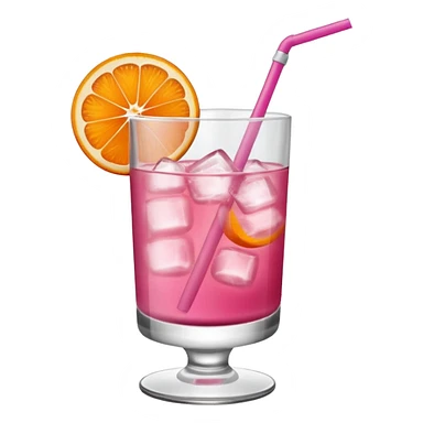 Pink drink in a short glass with one orange slice on the rim sticker