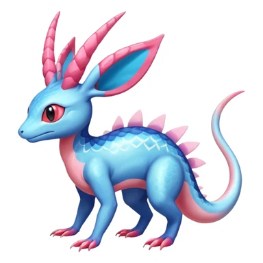 Shiny Horned Helioptile-Salandit-Sylveon-Amaura-Fakémon-hybrid-creature (full body)  sticker
