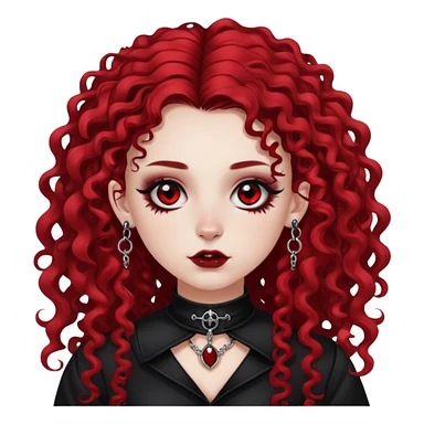 White girl with black eyes, gothic clothes and red curly long red hair. She has a septum ring piercing and a side nose piercing too sticker