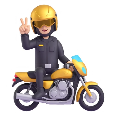 A motorcyclist in a black helmet with a golden visor flipping the bird sticker