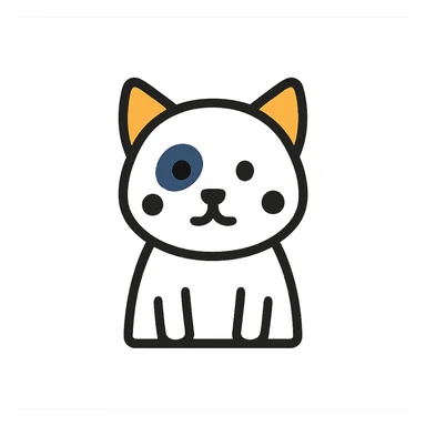 white cat with three black spots on its face, minimal and modern look sticker