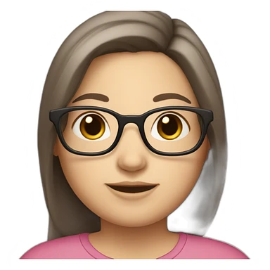 a dark-brown long hair white woman with glasses and a little smile, little chubby, with rose cheeks, sticker
