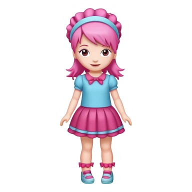Isolated detaile illustration modern raspberry torte doll figurine full body with pink hair and a hairband standing sticker