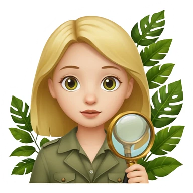 a girl with jungle and magnifying glass sticker