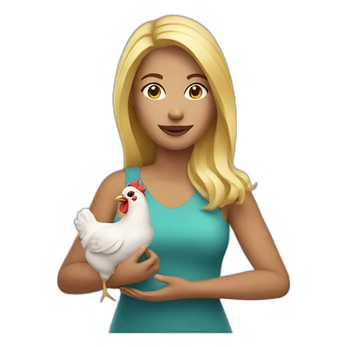 blonde woman holding a chicken sticker