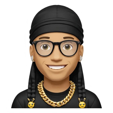 lightskin man with a black durag,a cuban link chain,glasses, and smiley diamond grillz sticker