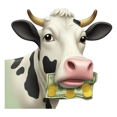 cow eating money sticker