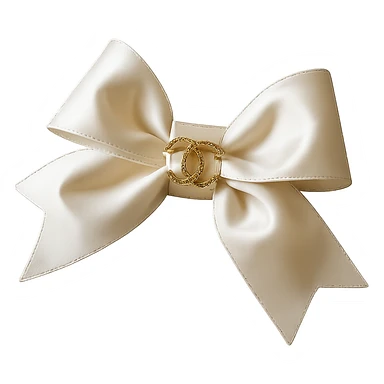 Remove the background, keep only the elegant bow with pearls and gold Chanel logo, glossy, soft lighting, realistic style, with no background. sticker