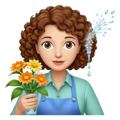 Older female florist – curly hair, spraying water on fresh flowers sticker