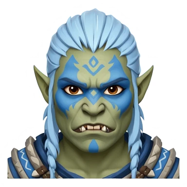 Fantasy orc portrait emoji, white and blue frost war paint on face, harsh winter warrior mood, strong expression, minimal tribal design, clean readable emoji style, male/female variant
 sticker