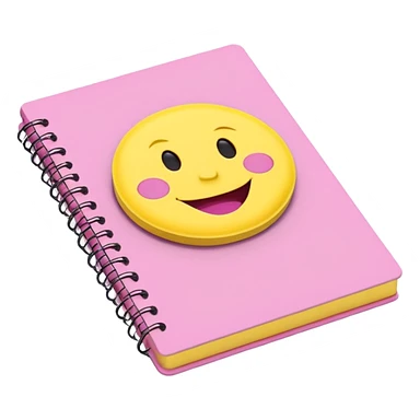 libreta de anillos rosada en perspectiva isometrica con sticker de carita feliz amarilla sticker