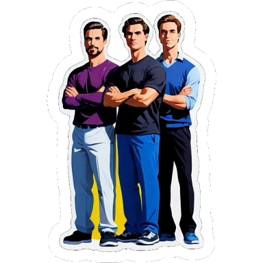 Three men, side-by-side with the arms, stand sticker